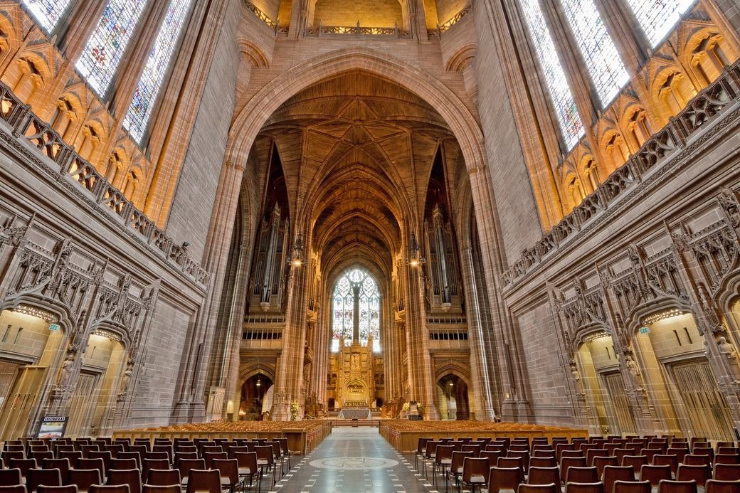 The interior of Liverpool Cathedral looking east down the Great Space