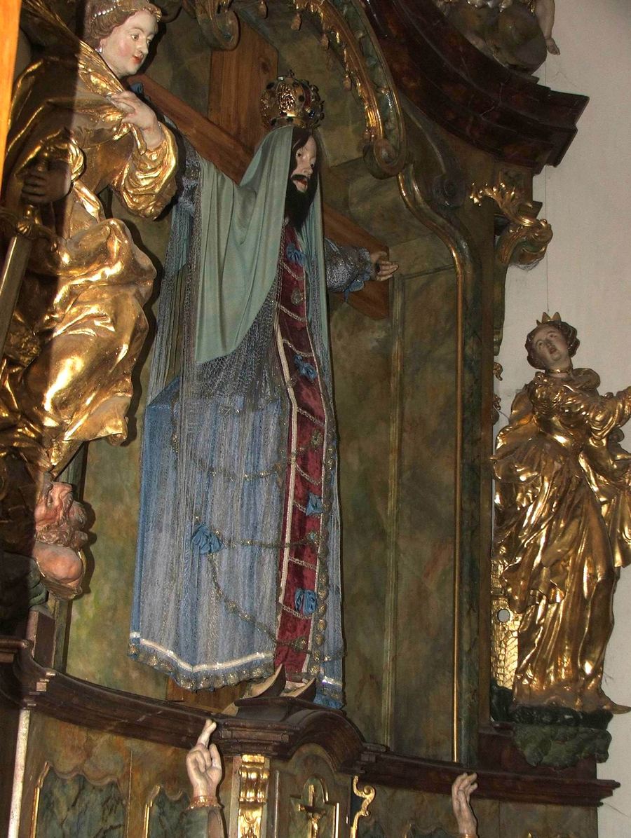 The bearded crucified saint Starosta at the Loreta, Prague