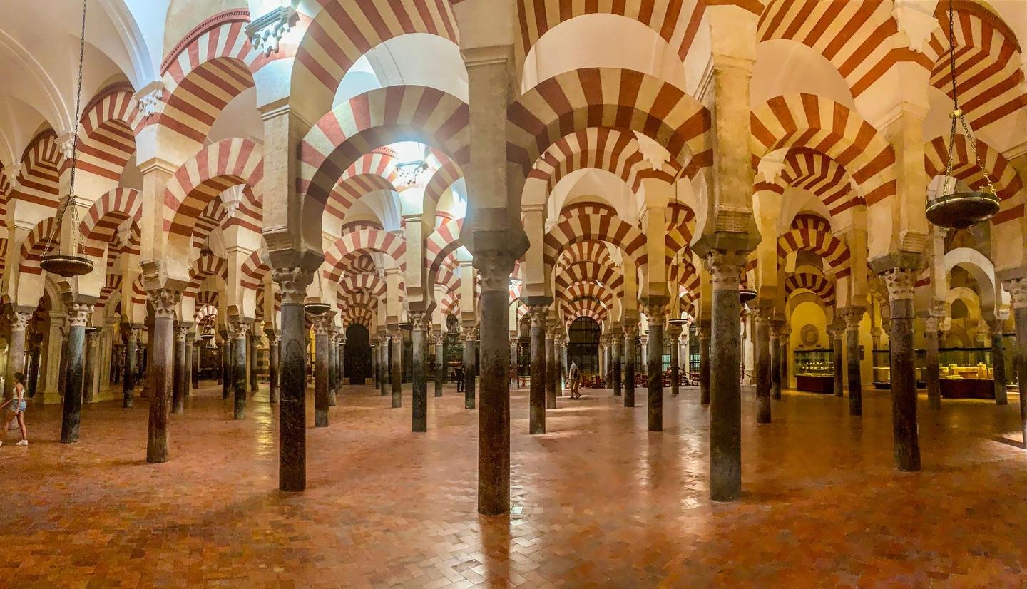Red and white arches in the Mosque-Cathedral of Cordoba