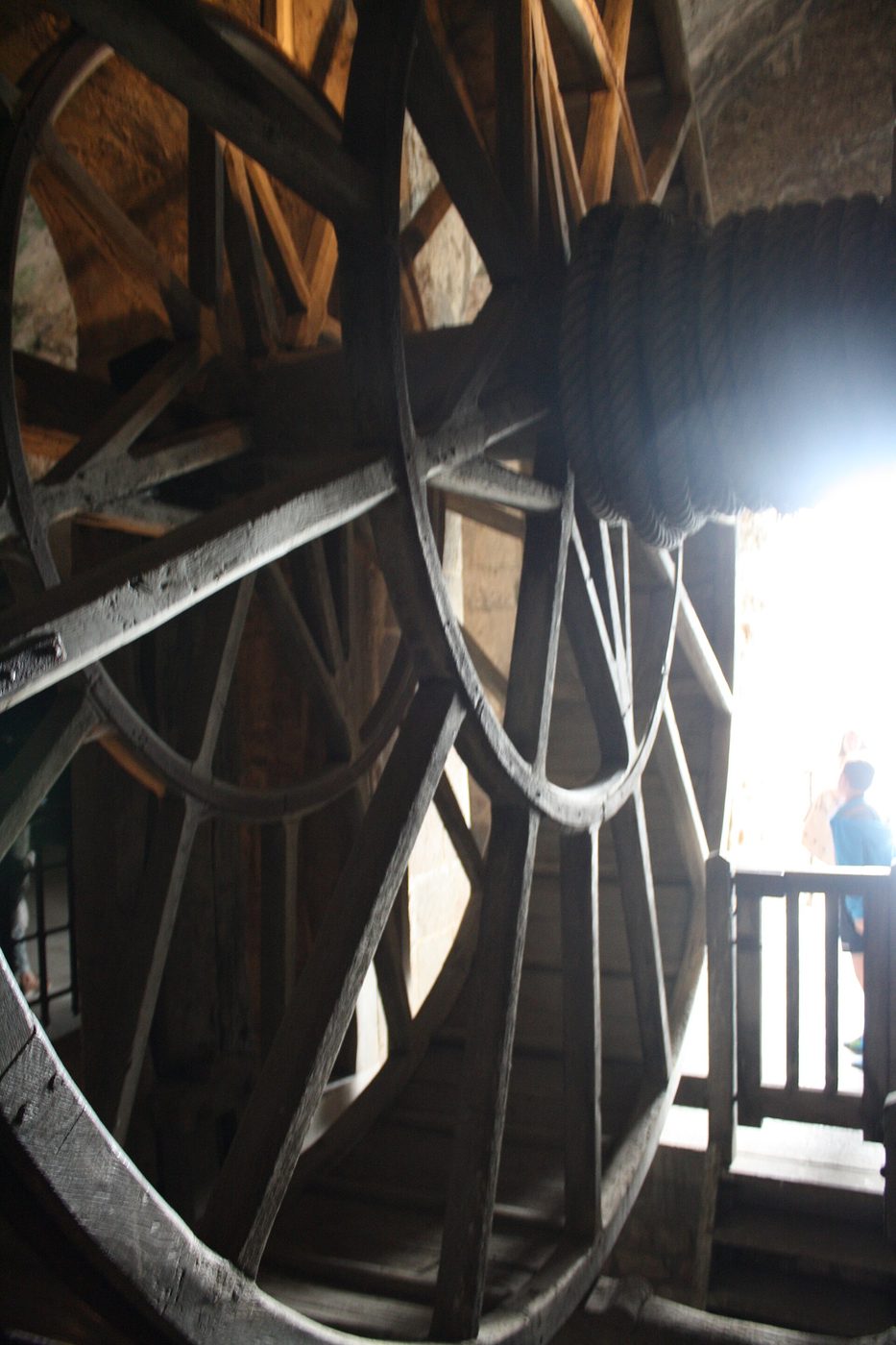 The great wooden treadwheel at Mont-Saint-Michel, used to haul supplies up to the abbey