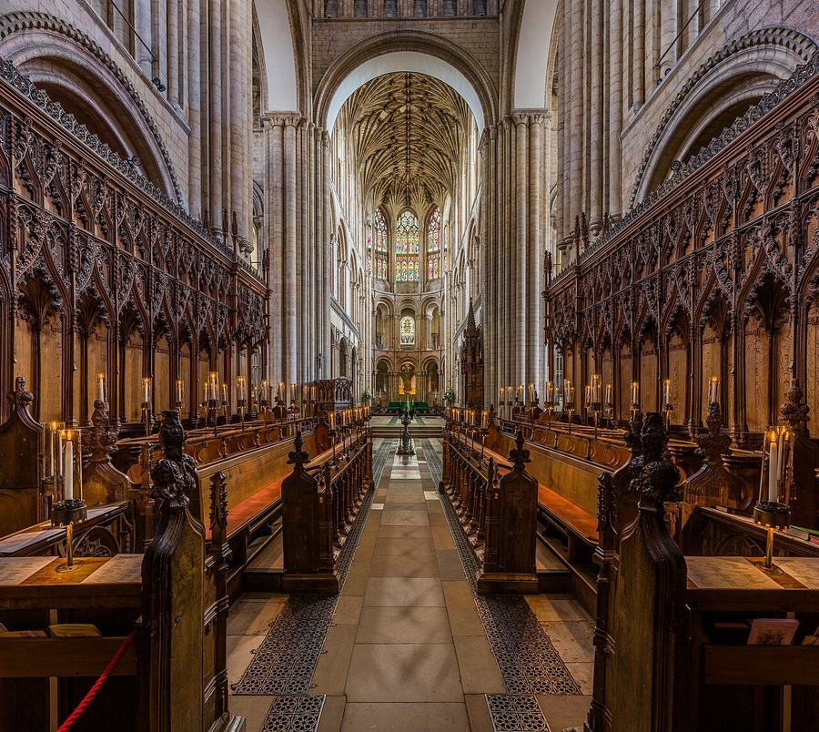 Looking east along the Norman nave and choir of Norwich Cathedral