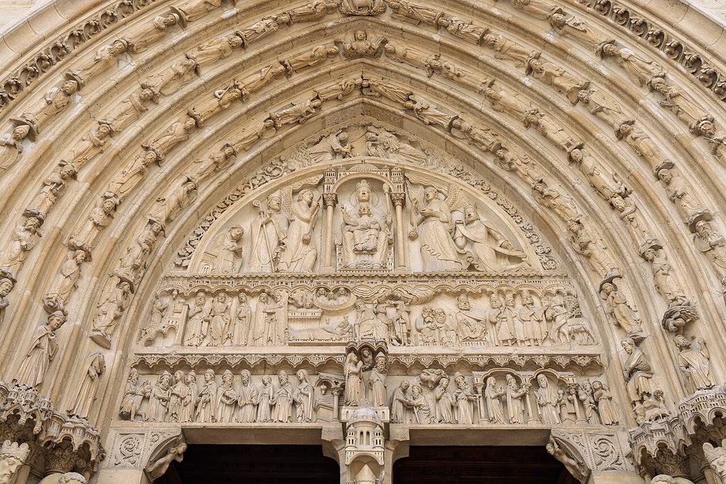 The Last Judgement tympanum over the central portal of Notre-Dame de Paris