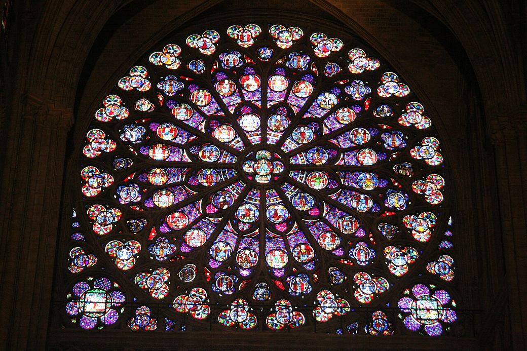 The south rose window of Notre-Dame de Paris seen from inside