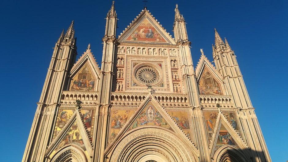 The gold mosaic facade of Orvieto Cathedral