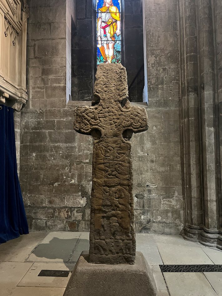 The Barochan Cross, a weathered early medieval carved stone cross, inside Paisley Abbey