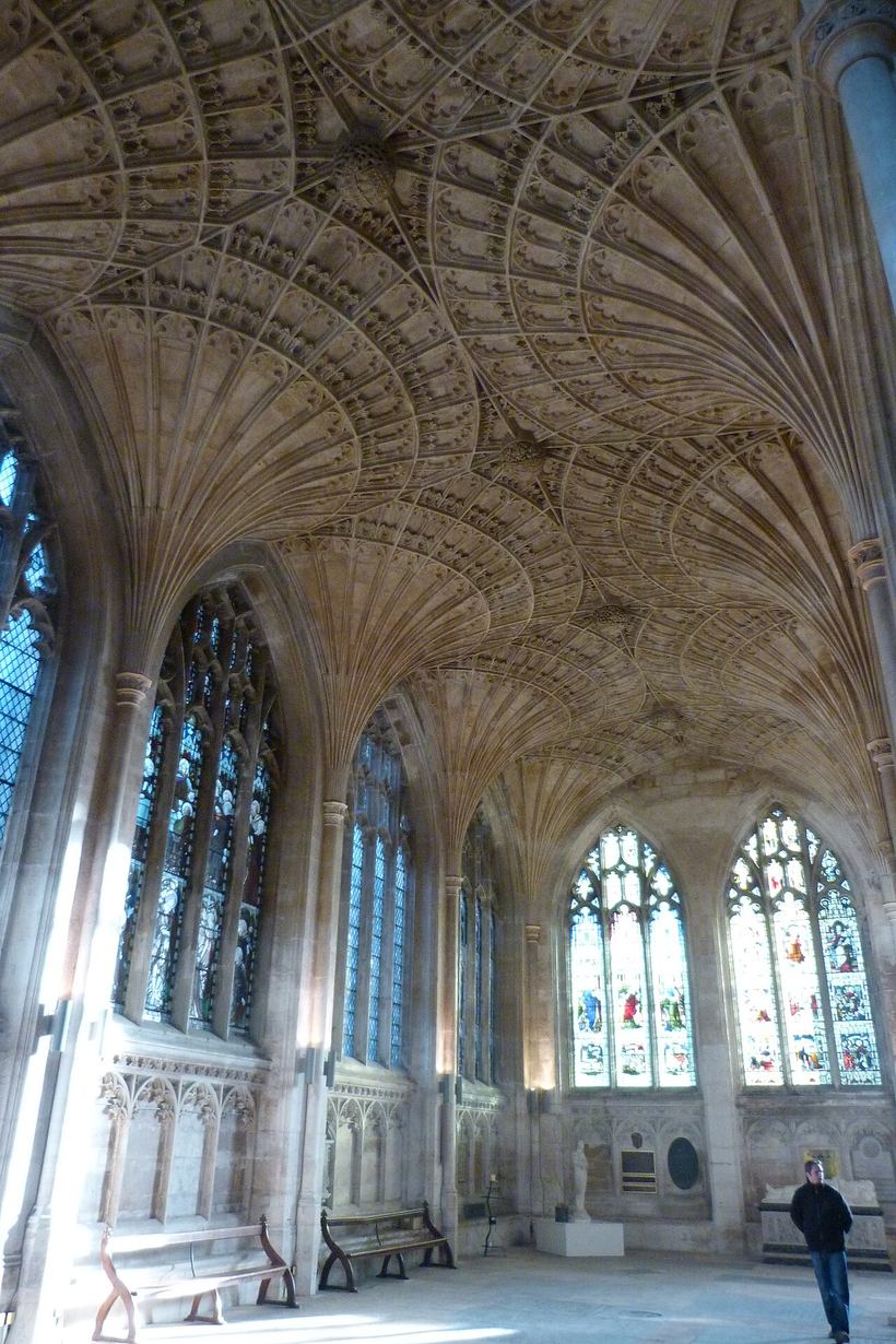The retrochoir of Peterborough Cathedral with fan vaulting and tall windows
