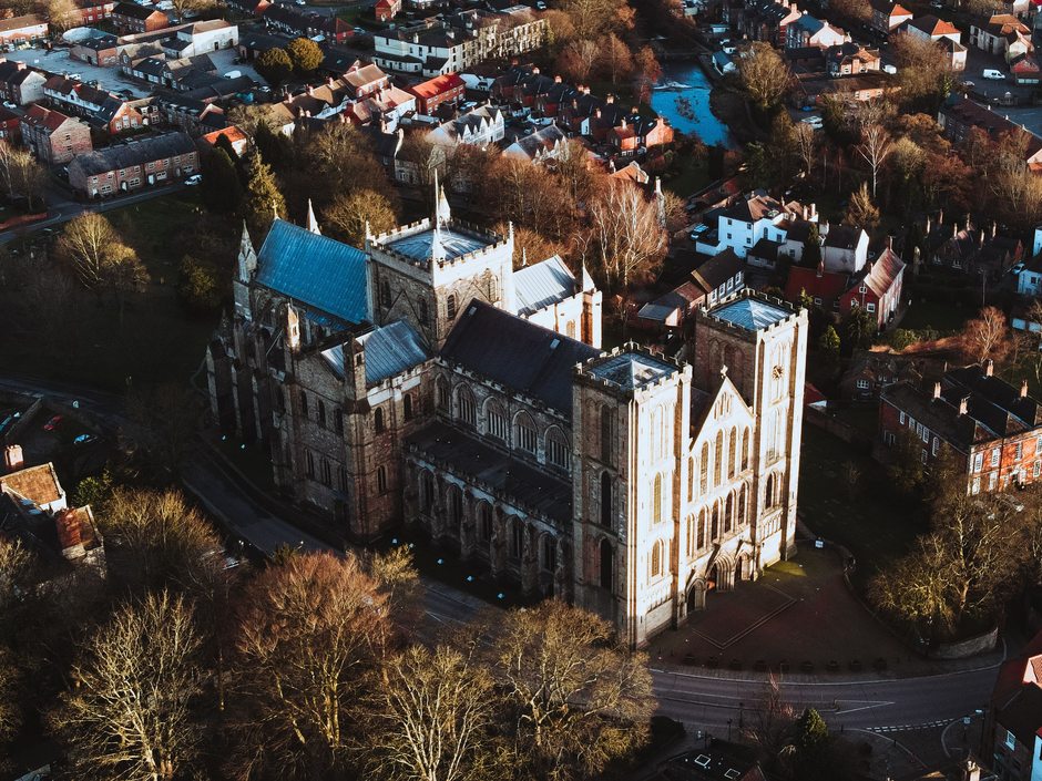 Ripon Cathedral rising above the rooftops of Ripon