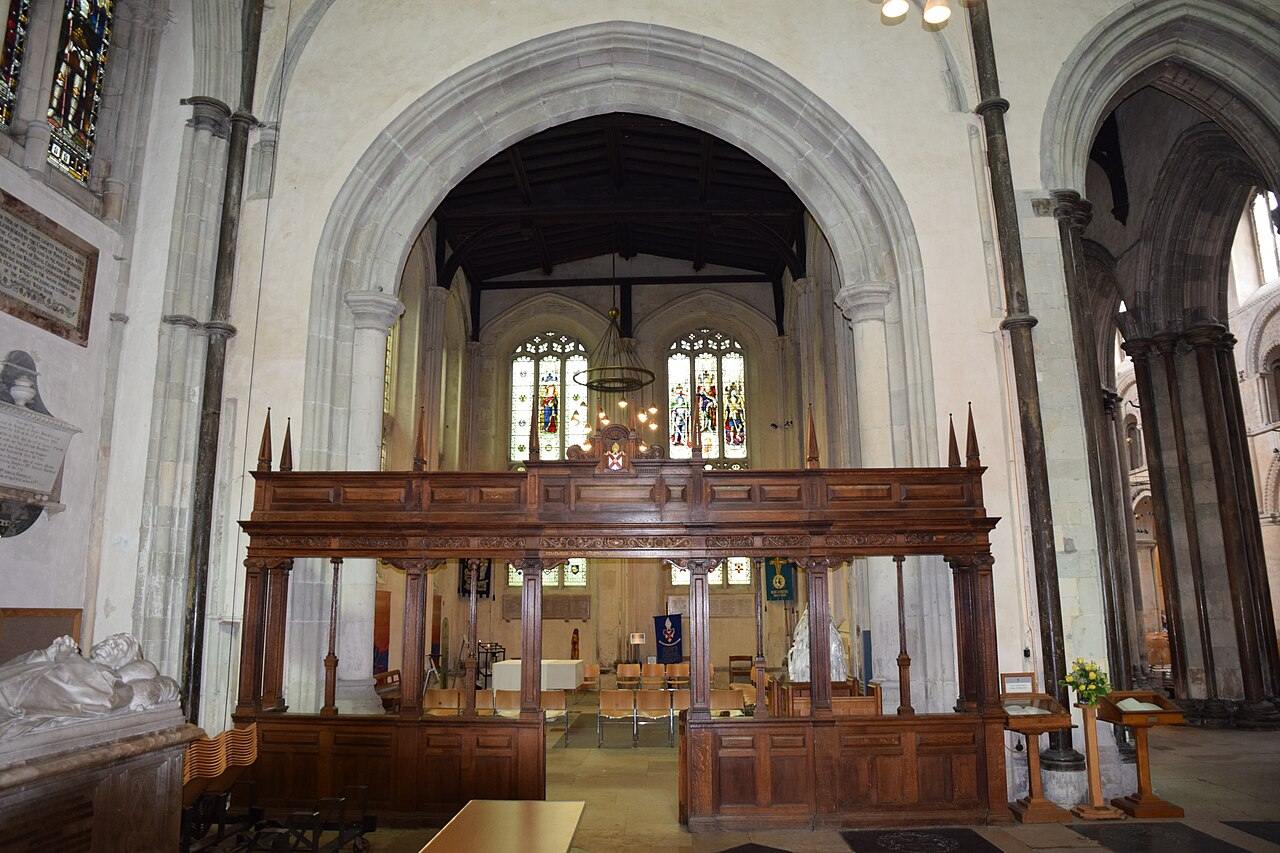 The screen at the east end of the nave of Rochester Cathedral leading to the quire