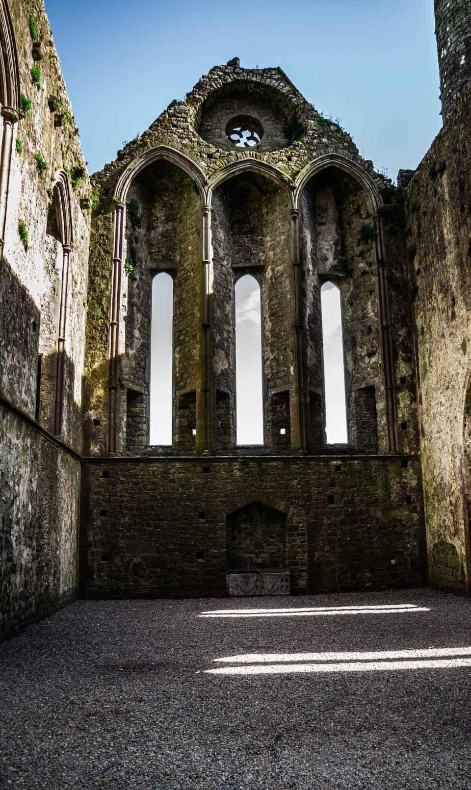 The Rock of Cashel, a cluster of medieval ecclesiastical ruins on a limestone outcrop in Tipperary