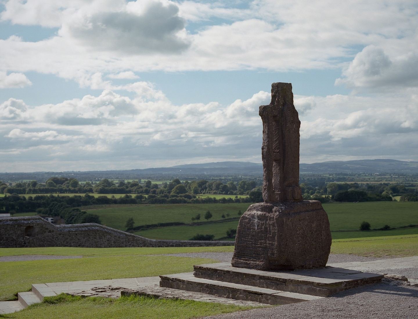 The replica of St Patrick's Cross standing on the Rock of Cashel