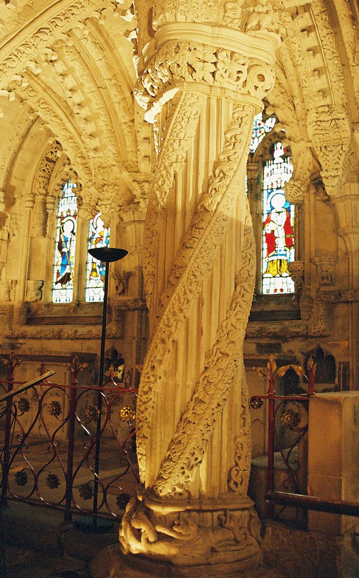 The spiral-carved Apprentice Pillar in Rosslyn Chapel