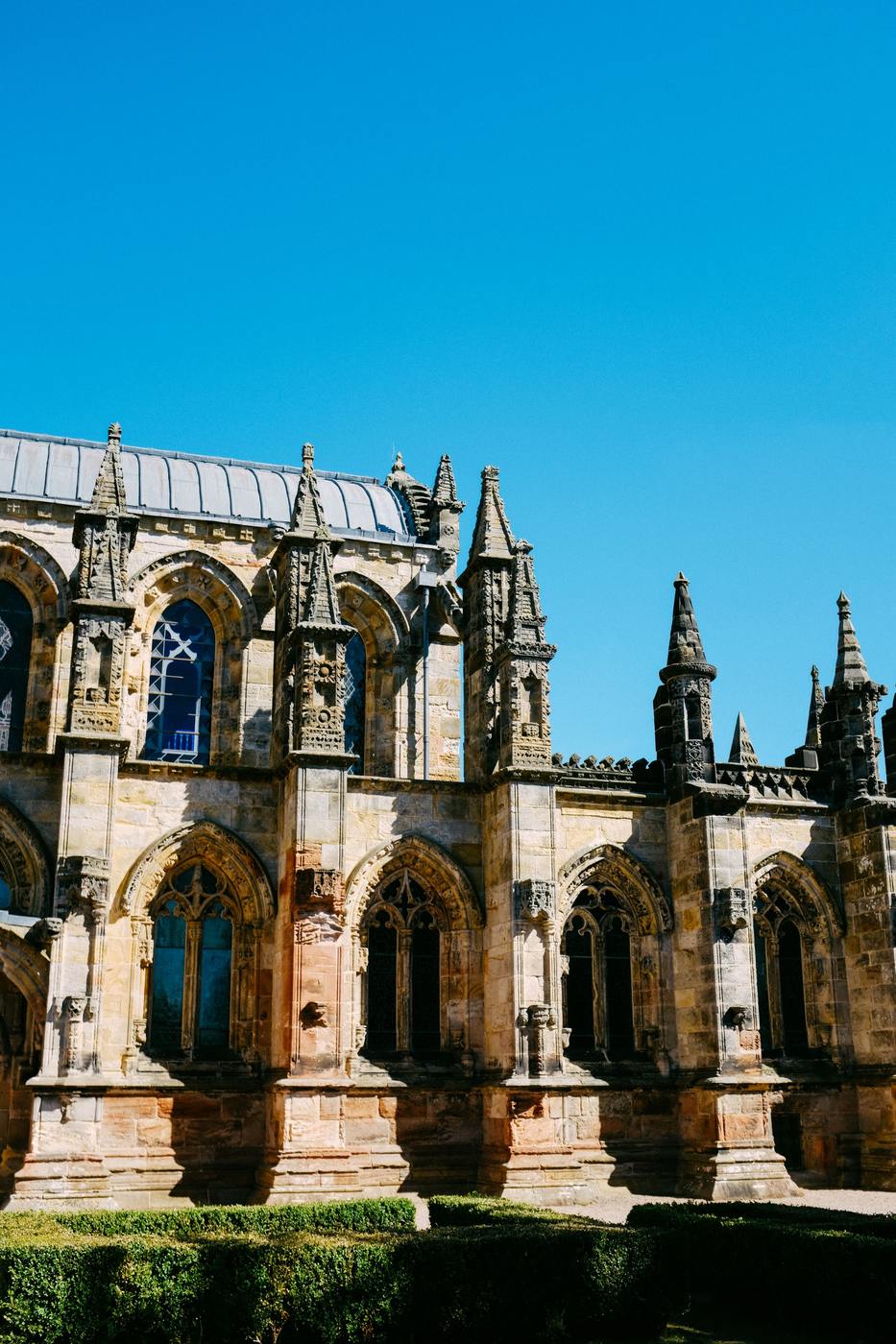 The south side of Rosslyn Chapel with its pinnacles and buttresses