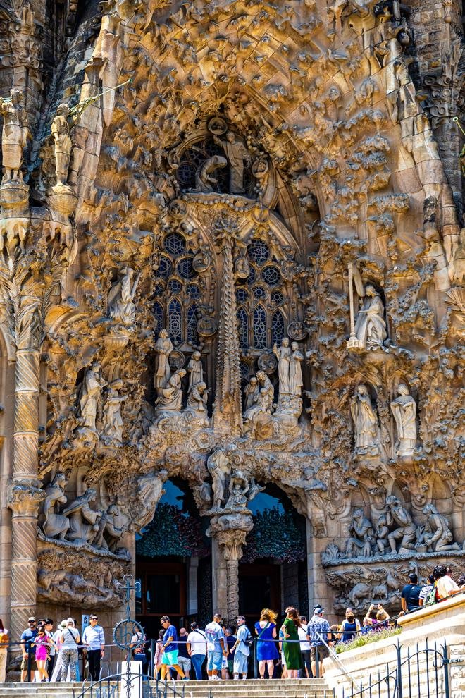 The Nativity facade of the Sagrada Familia with its four towers