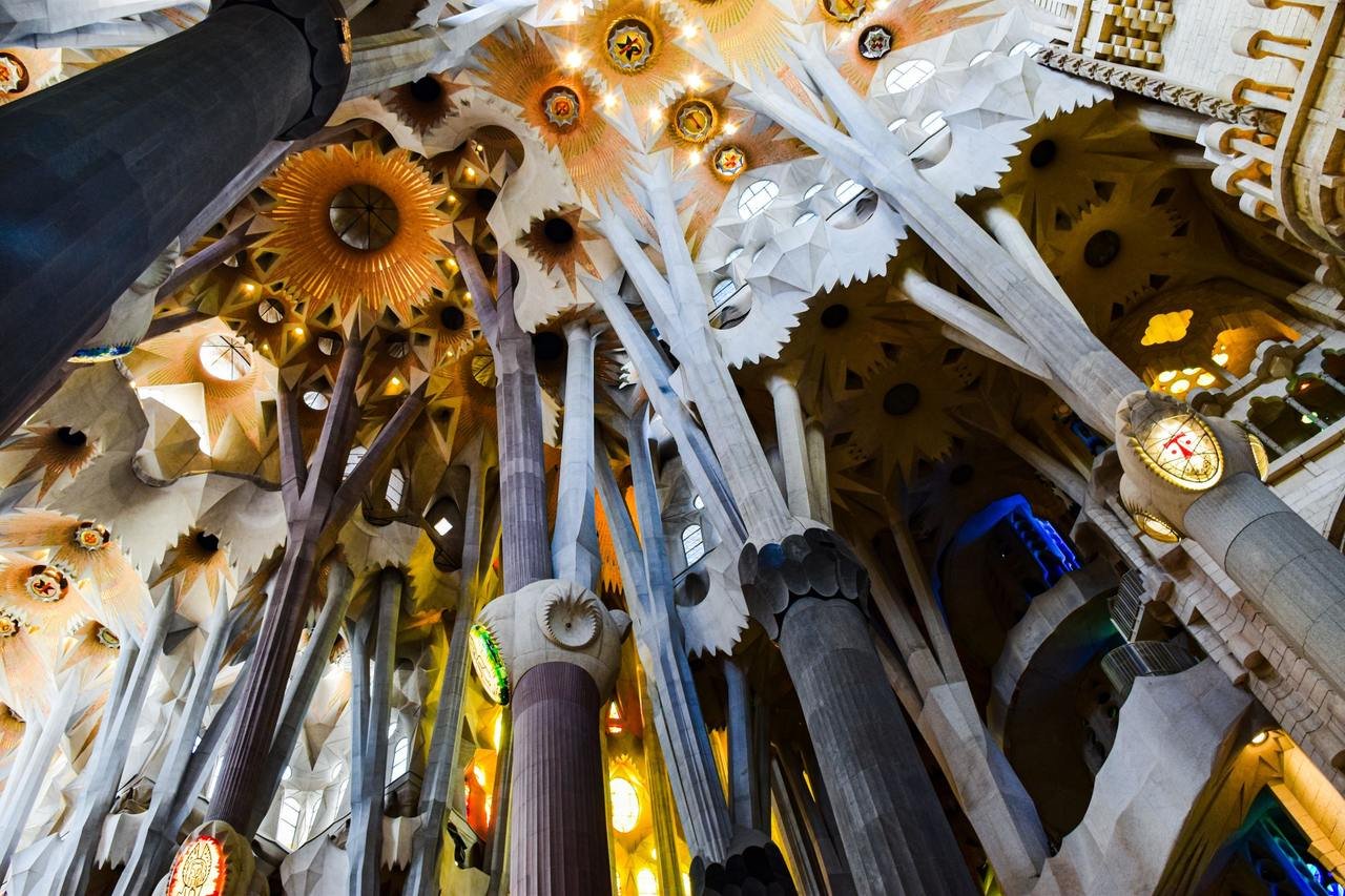 Branching tree-like columns in the nave of the Sagrada Familia