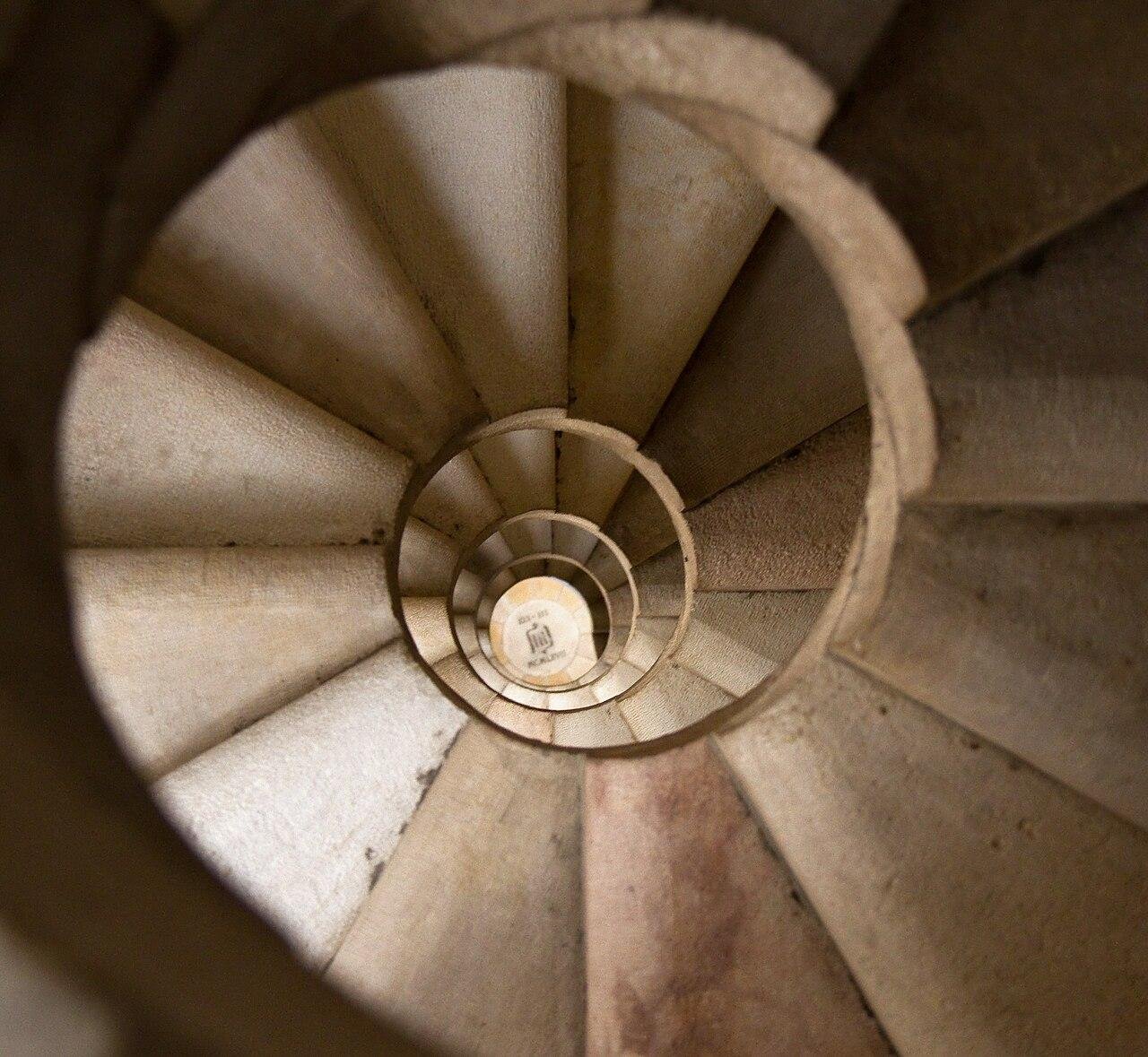 A narrow spiral staircase inside one of the towers of the Sagrada Familia