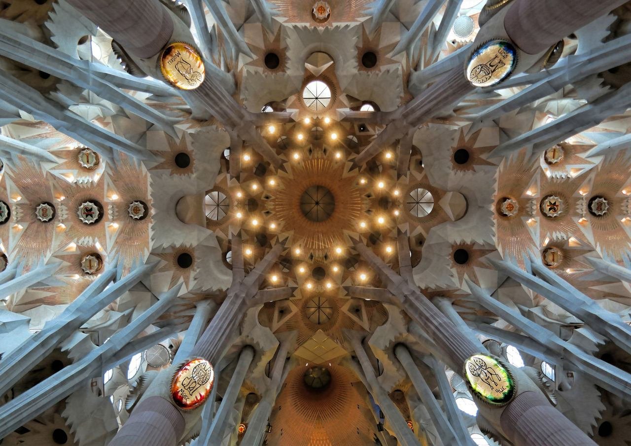 The vault of the Sagrada Familia seen from directly below