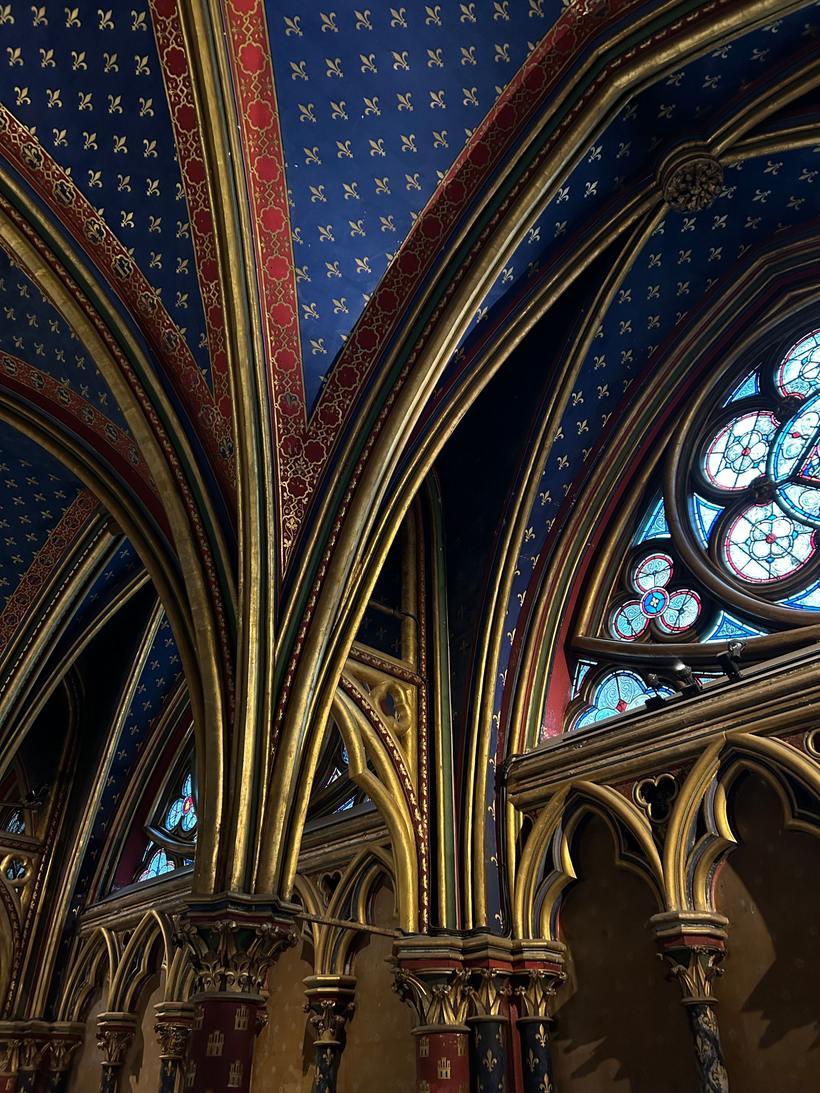 The blue vault of the lower chapel of the Sainte-Chapelle painted with gold fleurs-de-lis