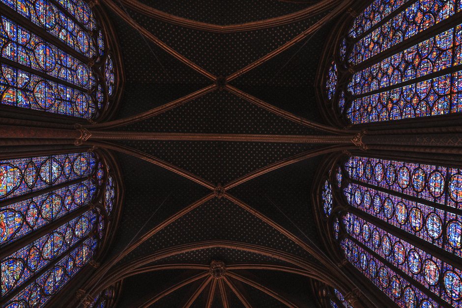 The stained glass and vault of the Sainte-Chapelle