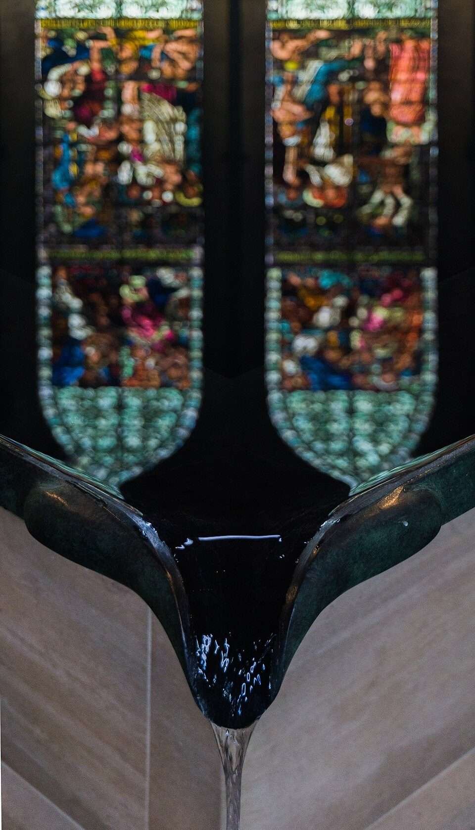 William Pye's modern cruciform water font in the nave of Salisbury Cathedral
