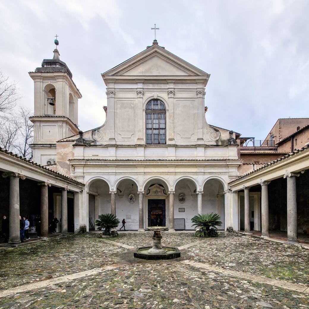The front of the upper basilica of San Clemente, Rome, seen from its atrium