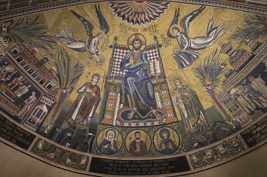 The gold apse mosaic of Sant'Ambrogio, with Christ enthroned between saints and scenes from Ambrose's life