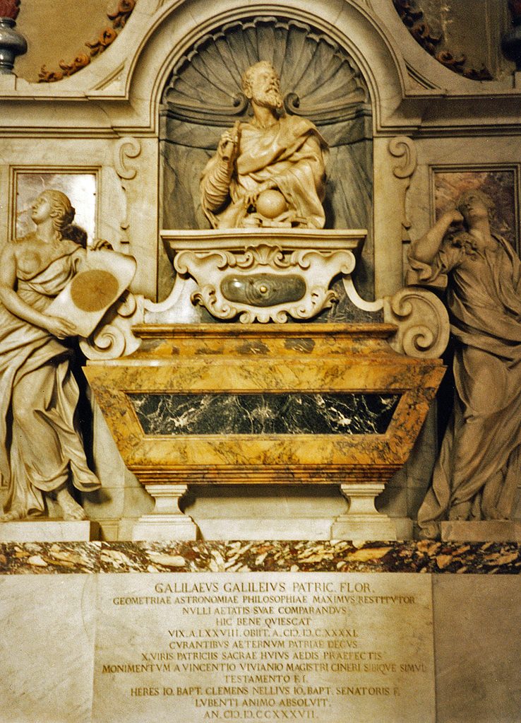 The Baroque marble tomb of Galileo Galilei in Santa Croce, with his bust and two allegorical figures