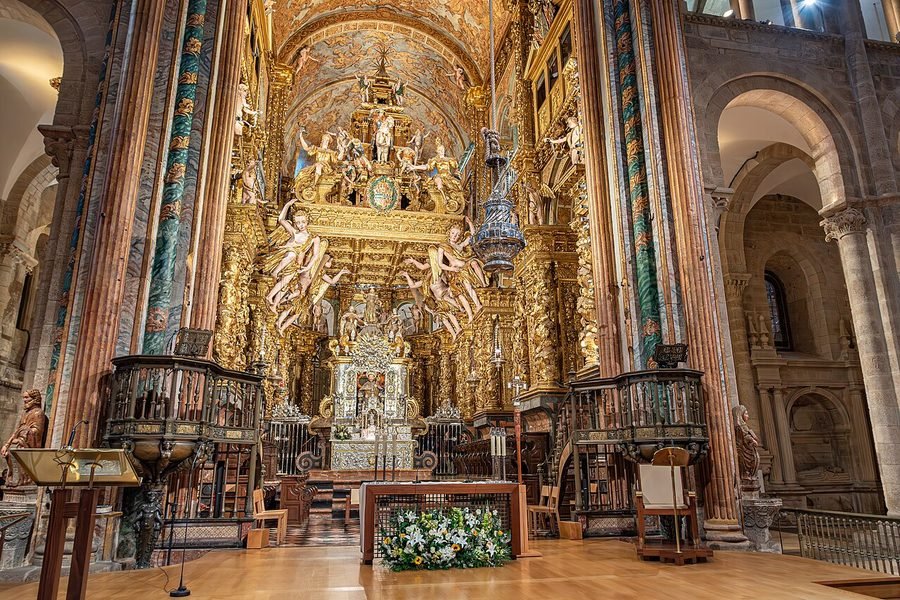 The gilded Baroque high altar of Santiago de Compostela Cathedral