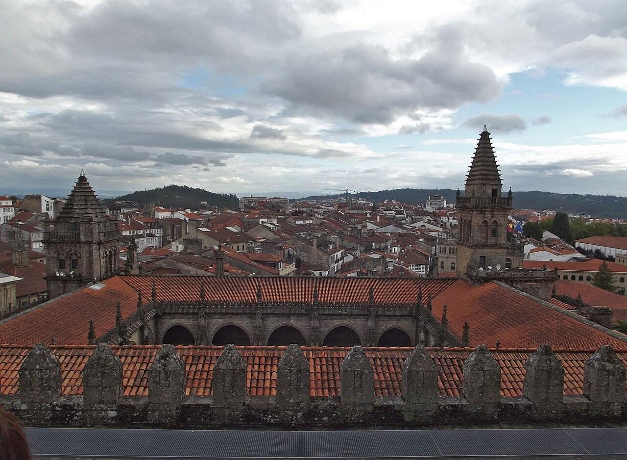View from the roofs of Santiago de Compostela Cathedral over the cloister and the old town
