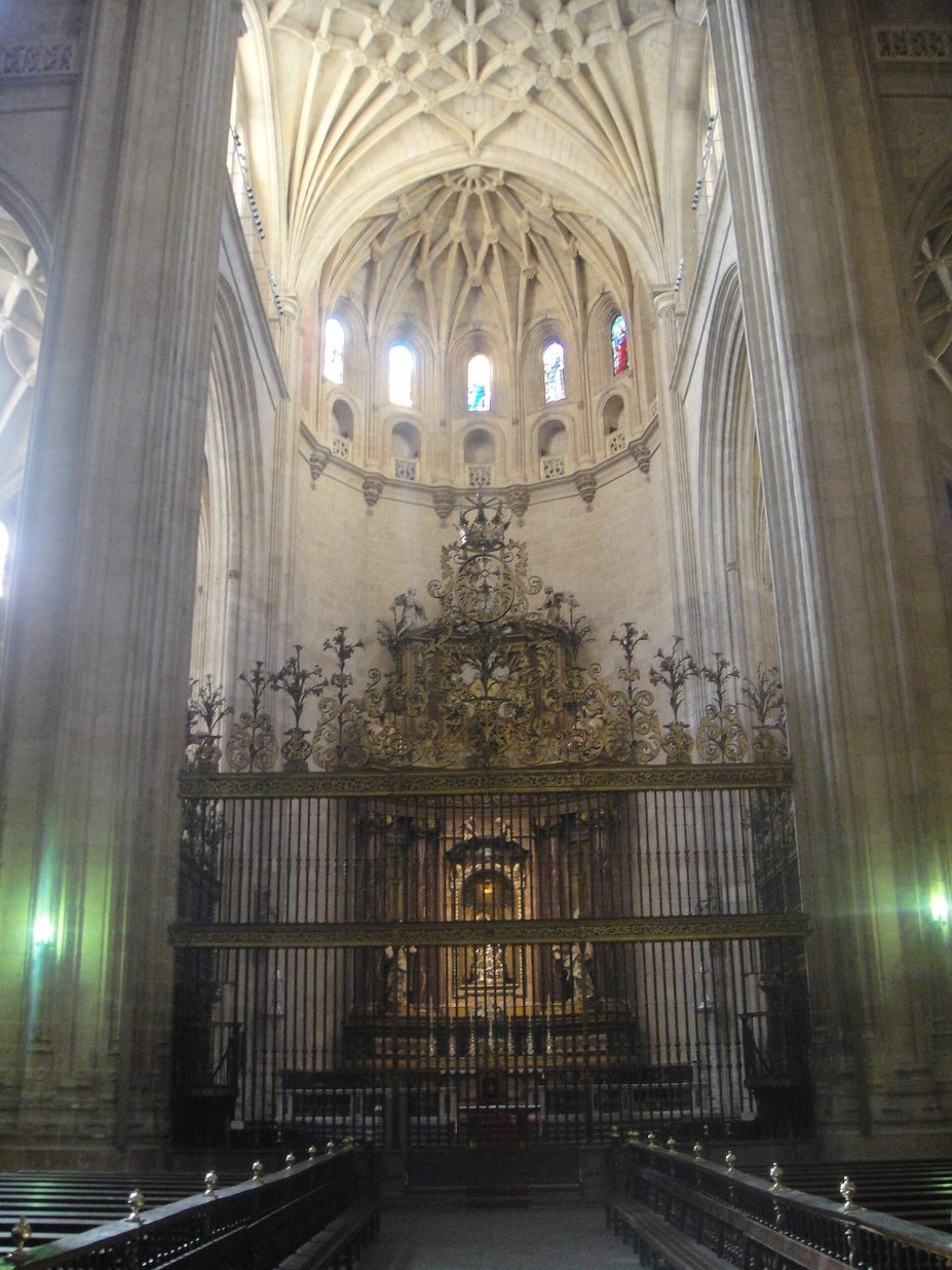 The high altar of Segovia Cathedral with its neoclassical marble altarpiece beneath the Gothic vault