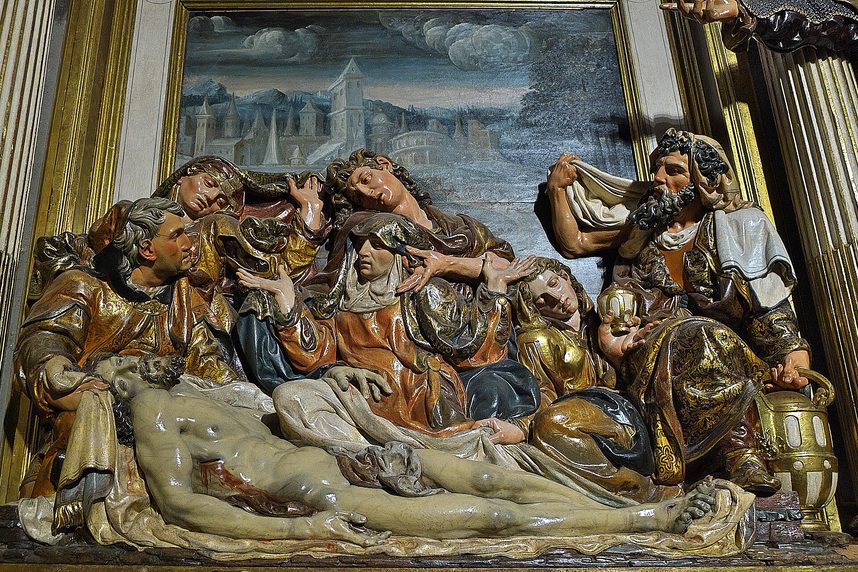 Juan de Juni's painted wooden sculpture group of the Entombment of Christ in Segovia Cathedral