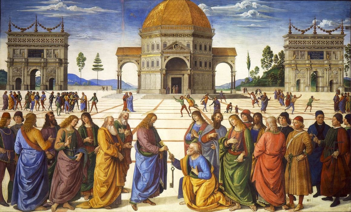 Perugino's fresco of the Delivery of the Keys to St Peter on the Sistine Chapel wall