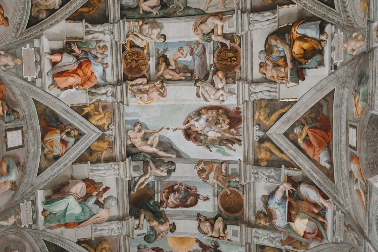 Detail of one of Michelangelo's fresco panels on the Sistine Chapel ceiling