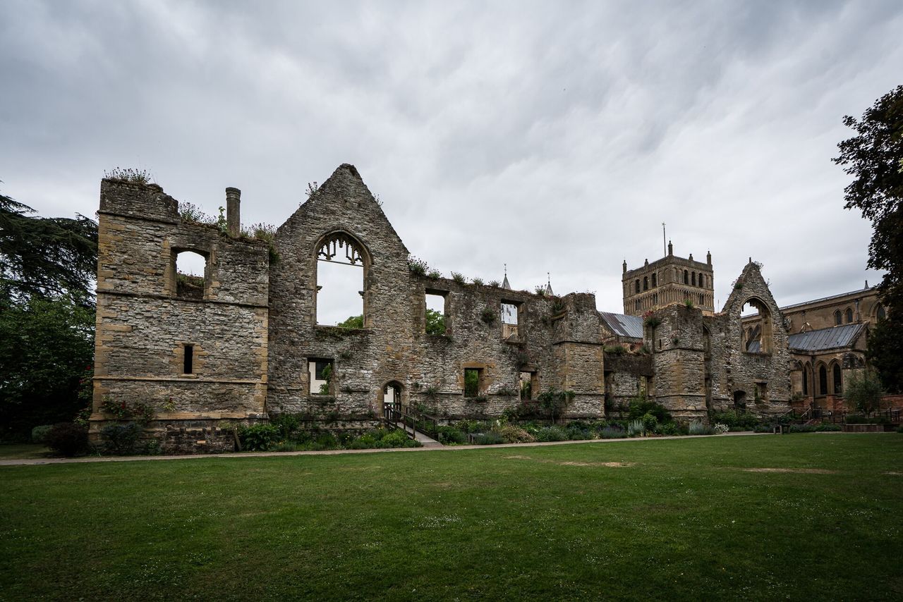 The ruined walls of the medieval Archbishop's Palace beside Southwell Minster