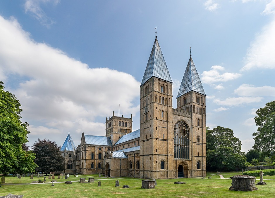 Southwell Minster and its two Norman west towers