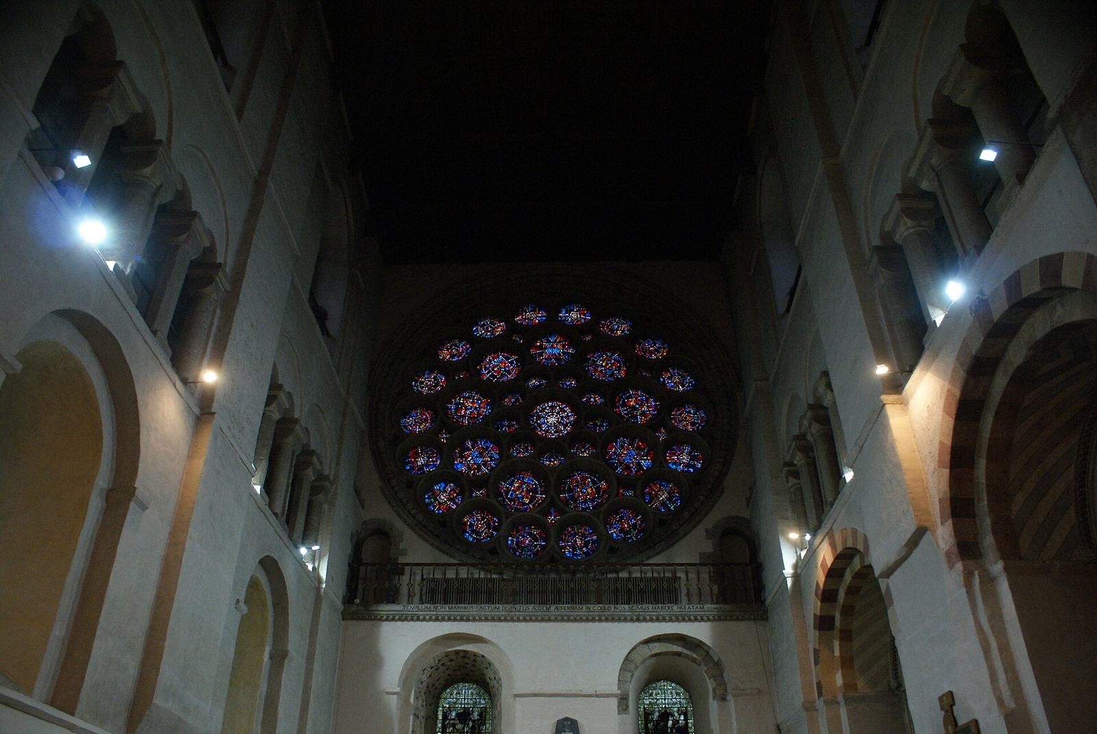The rose window in the north transept of St Albans Cathedral