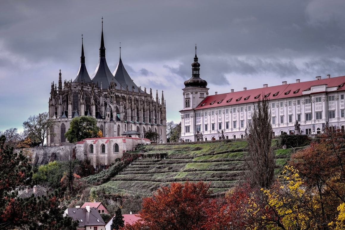 St Barbara's Church seen from the terrace of the Jesuit College, Kutna Hora