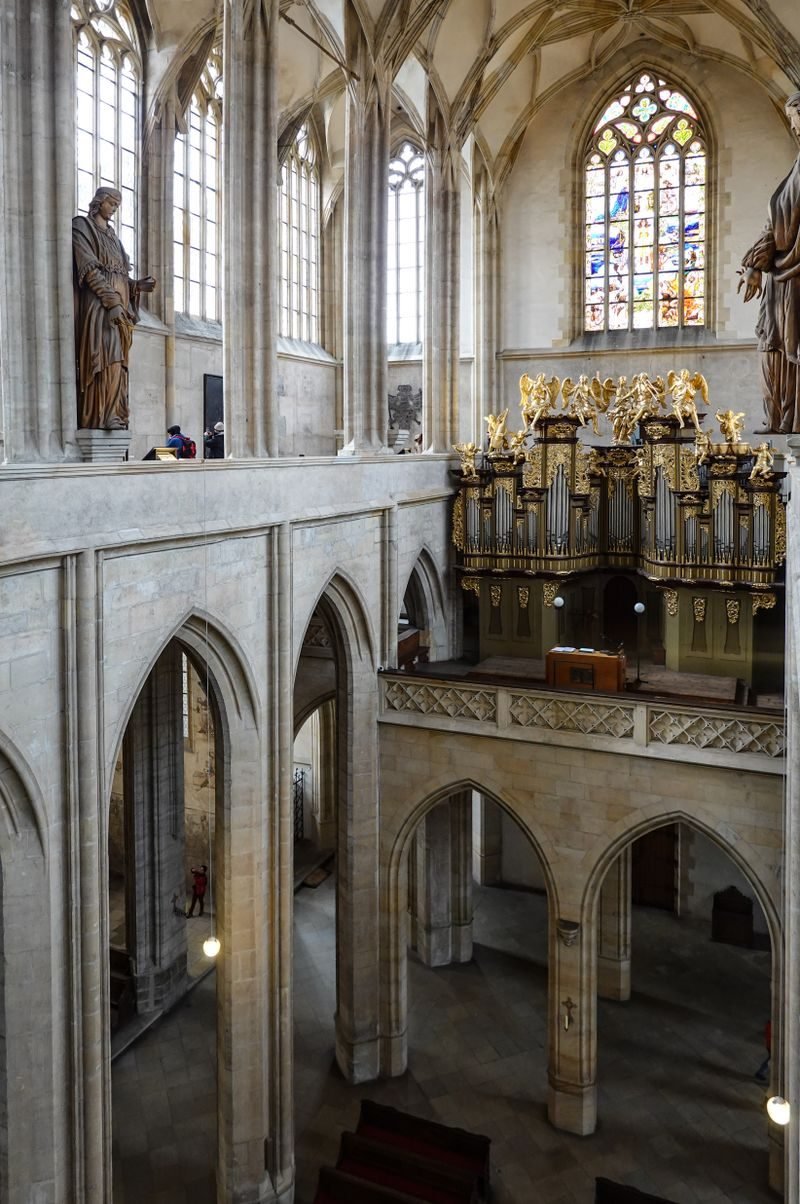 The Gothic nave and organ loft inside St Barbara's Church, Kutna Hora