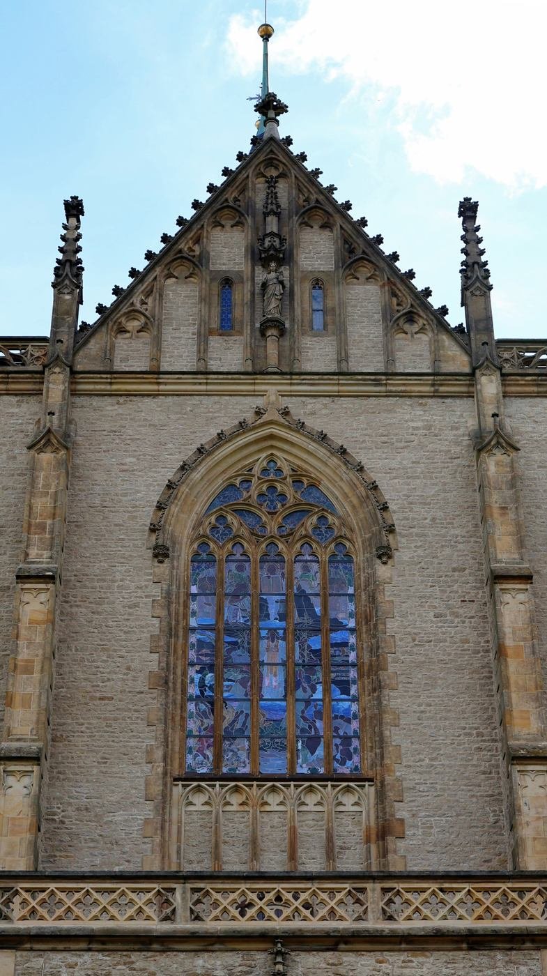 A stained glass window inside St Barbara's Church, Kutna Hora