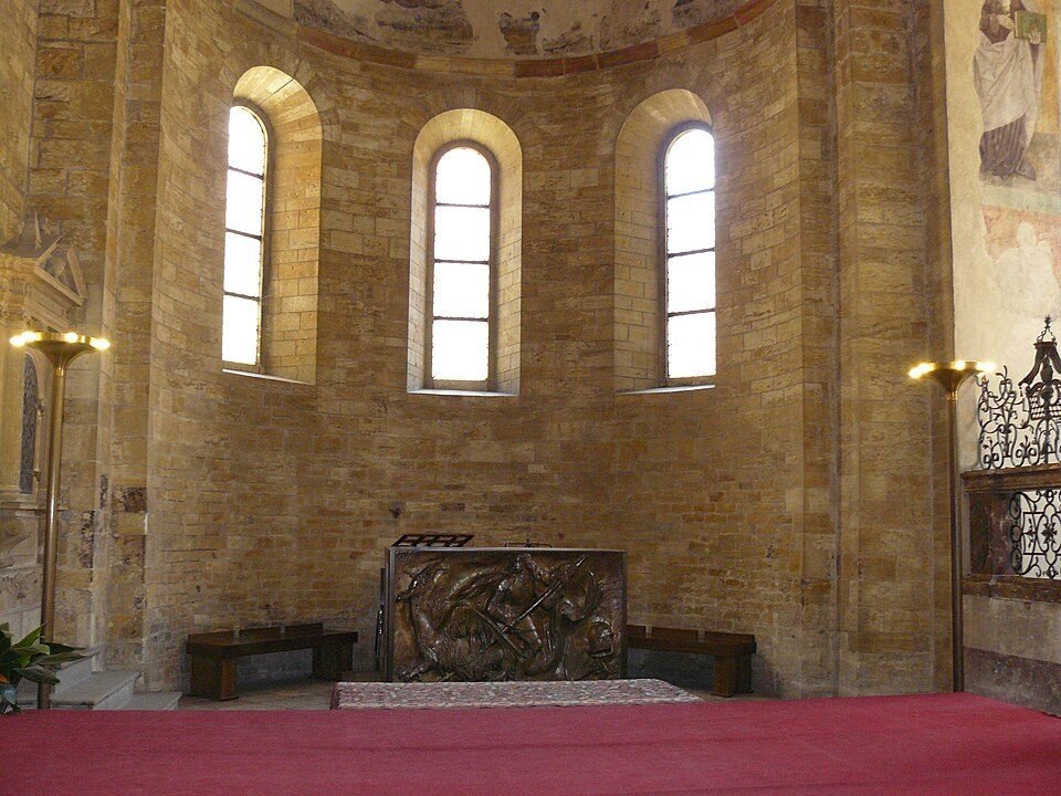 The bare Romanesque apse inside the Basilica of St George, Prague Castle