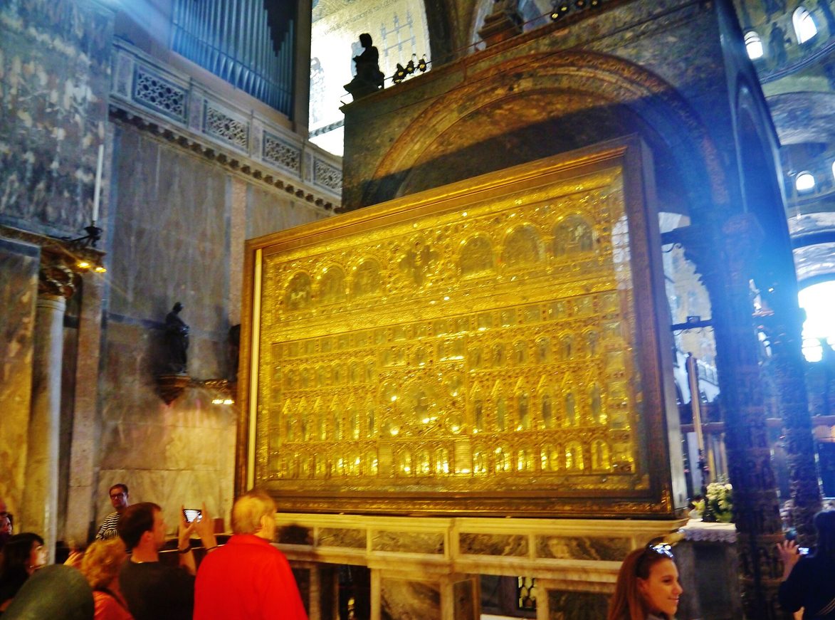 The Pala d'Oro, a golden altarpiece set with enamels and precious stones, in St Mark's Basilica