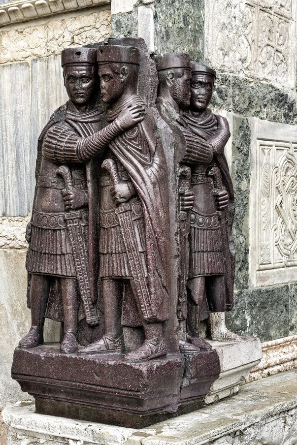 The porphyry sculpture of the four Tetrarchs embracing, on the corner of St Mark's Basilica