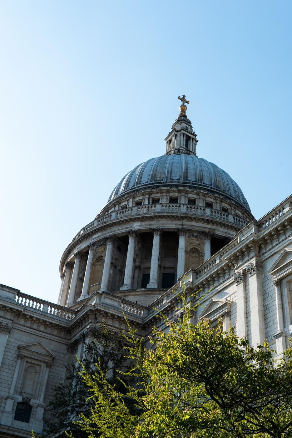 The portico and dome of St Paul's Cathedral seen from the churchyard