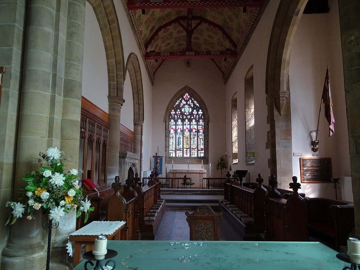 The nave of St Peter's Church, Monkwearmouth, looking east past the arcade to the chancel