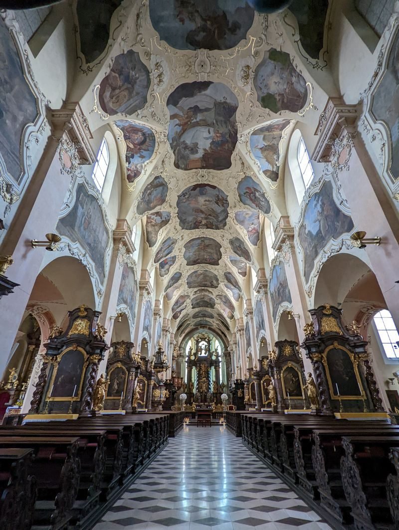The frescoed Baroque interior of the Basilica of the Assumption at Strahov Monastery
