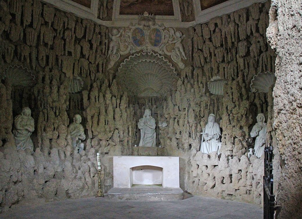 The grotto-like chapel of St Mary Magdalene at Svatá Hora with artificial stalactites and statues