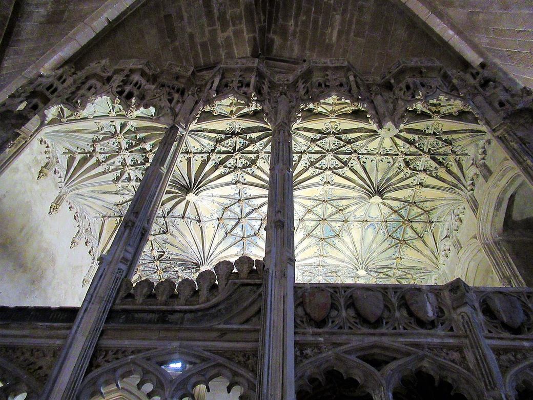 The delicate stone vault of the Beauchamp Chantry at Tewkesbury Abbey