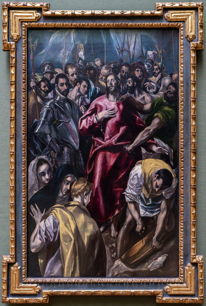 El Greco's painting of the Disrobing of Christ, with Christ in a red robe among a crowd