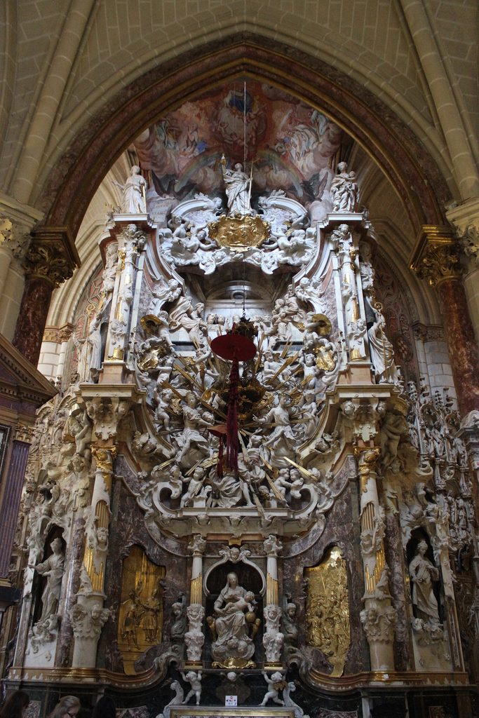 The Baroque Transparente of Toledo Cathedral, an explosion of marble and gilded figures lit from above
