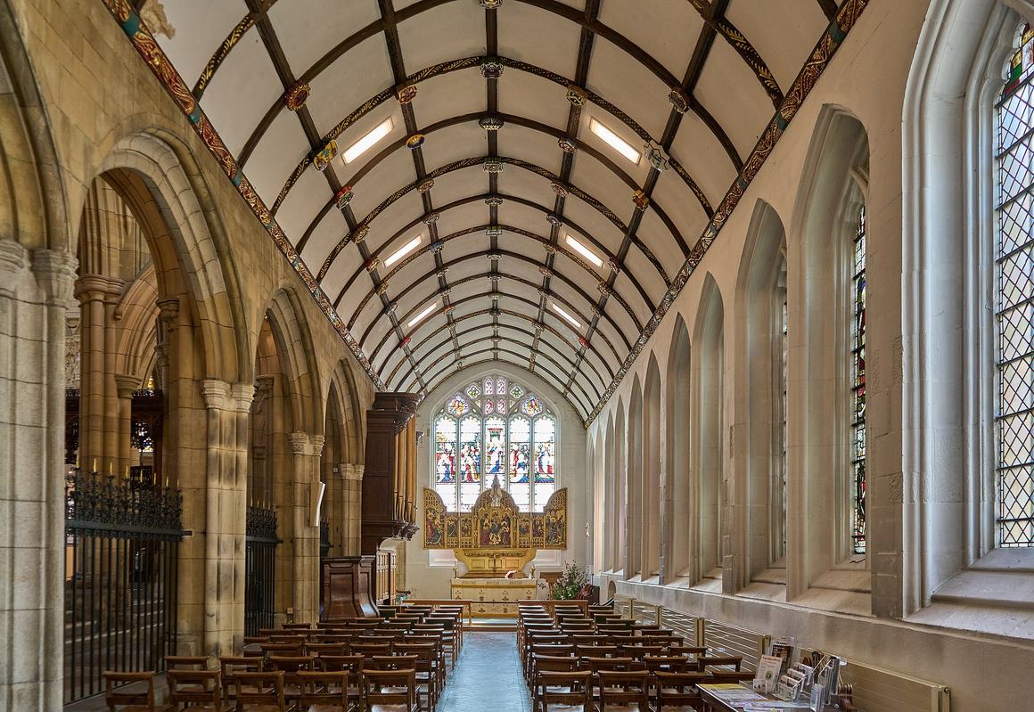 St Mary's Aisle at Truro Cathedral, the surviving part of the old parish church, with a timber roof