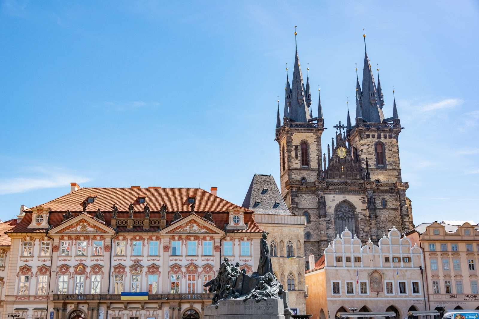 The twin towers of the Church of Our Lady before Tyn above Old Town Square, Prague